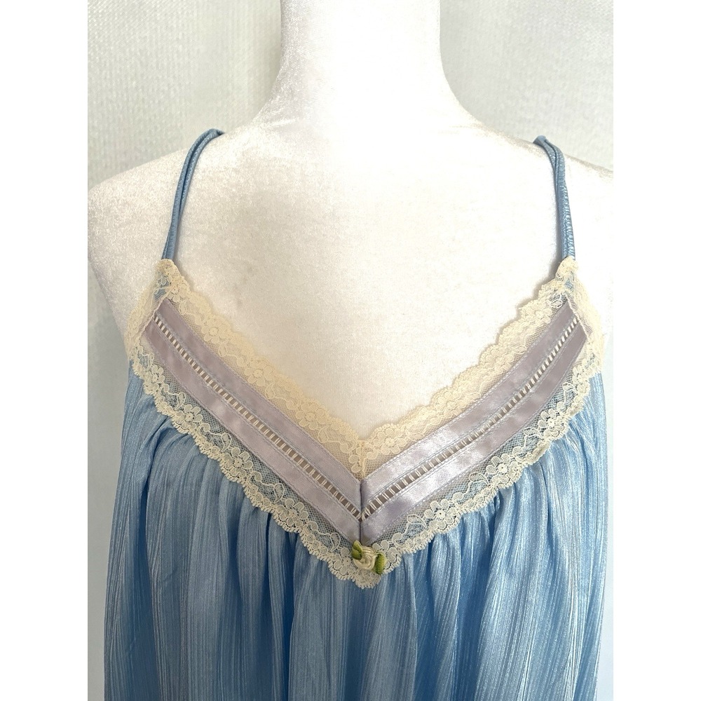 Vintage 70's Tom Bezduda for‎ Barad Two Piece Satin Peignoir Set USA Blue Med - Picture 13 of 16